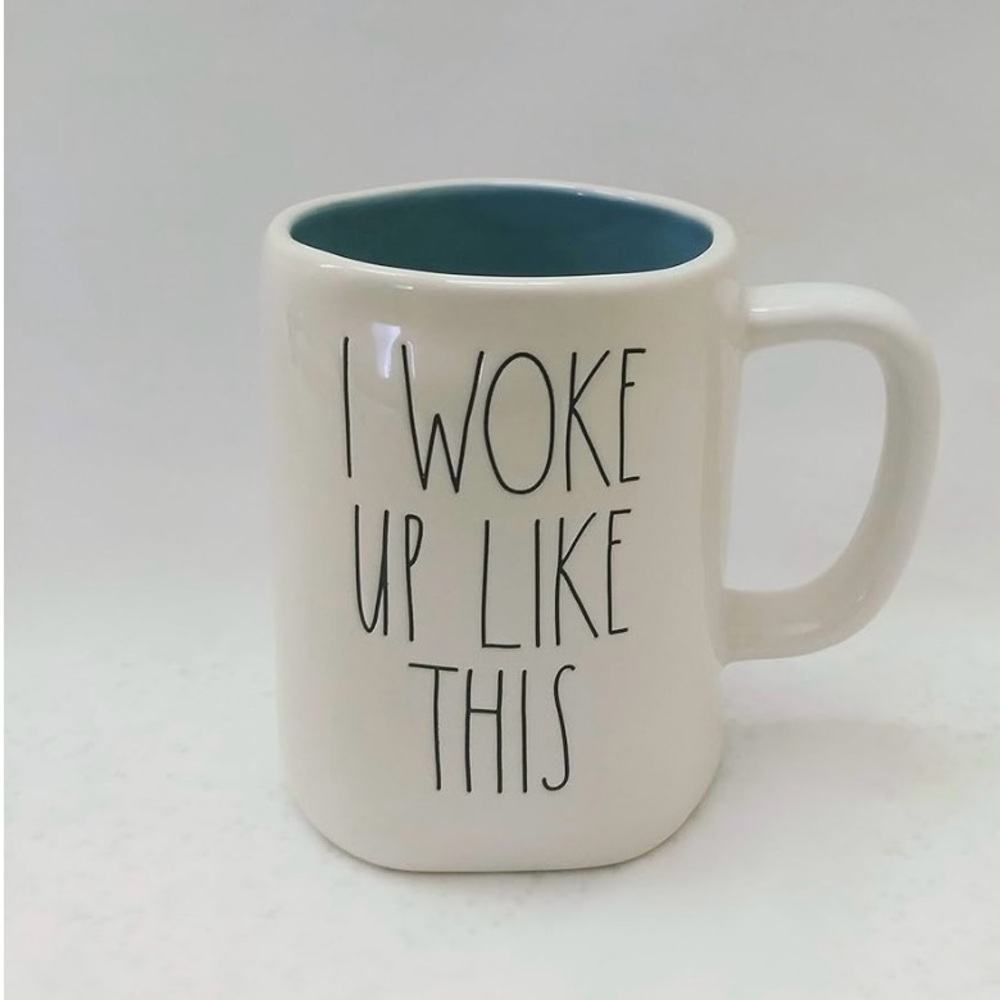 Rae Dunn White Mug with Black “I Woke Up Like This” Text